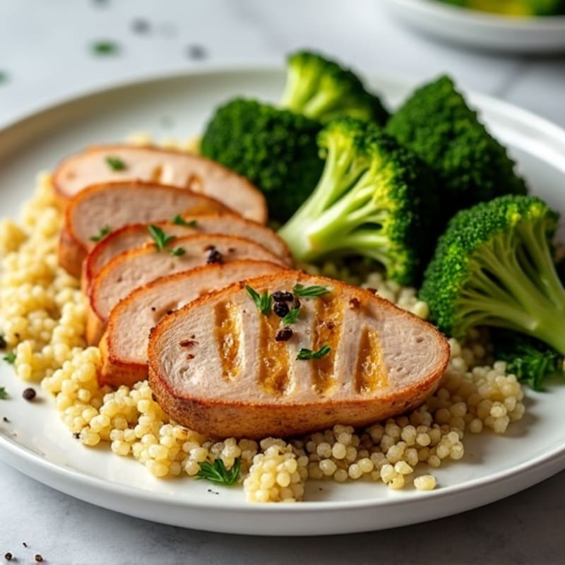 Grilled Turkey Breast with Quinoa and Roasted Broccoli