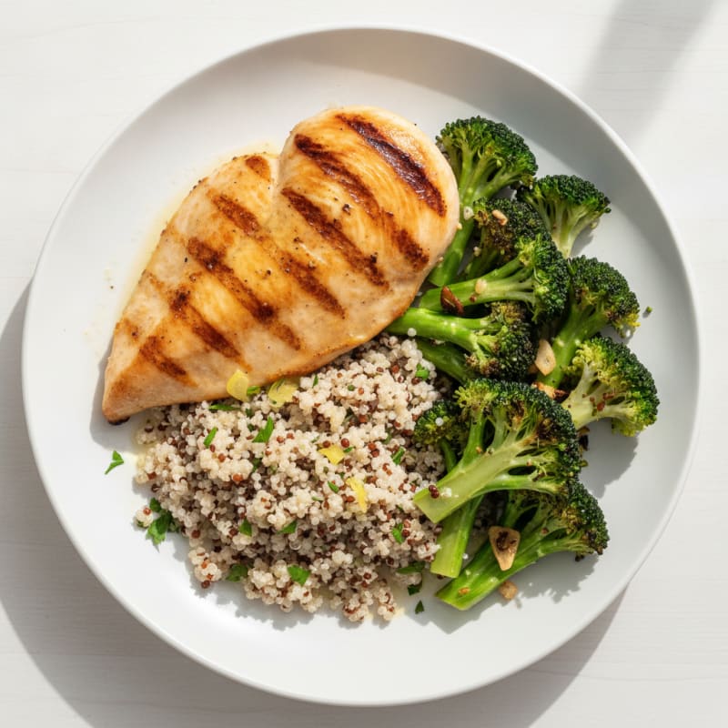 Grilled Chicken Breast with Quinoa and Roasted Broccoli