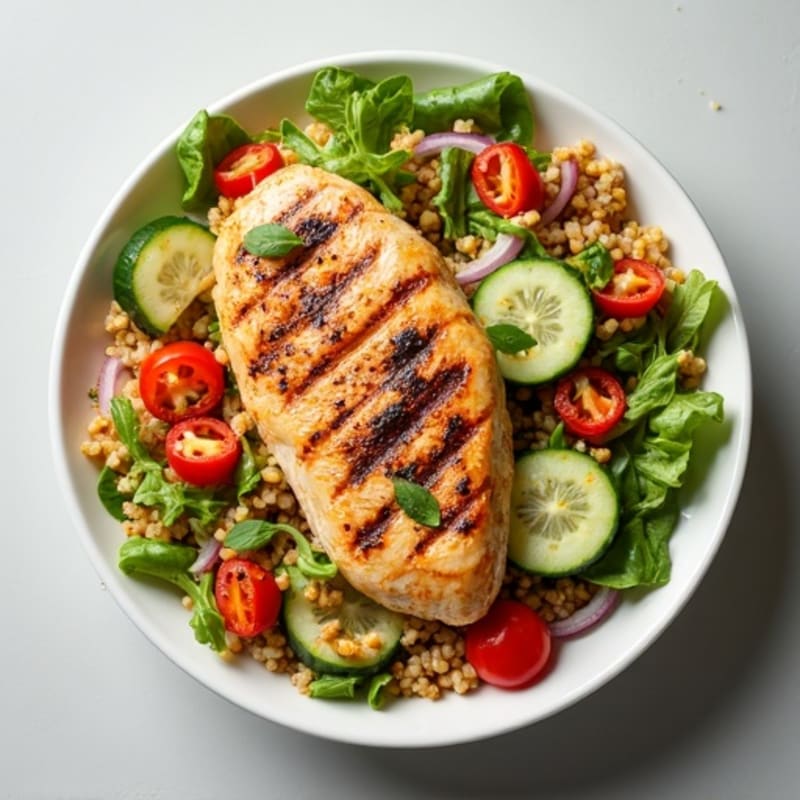 Grilled Chicken and Quinoa Salad with Crunchy Vegetables