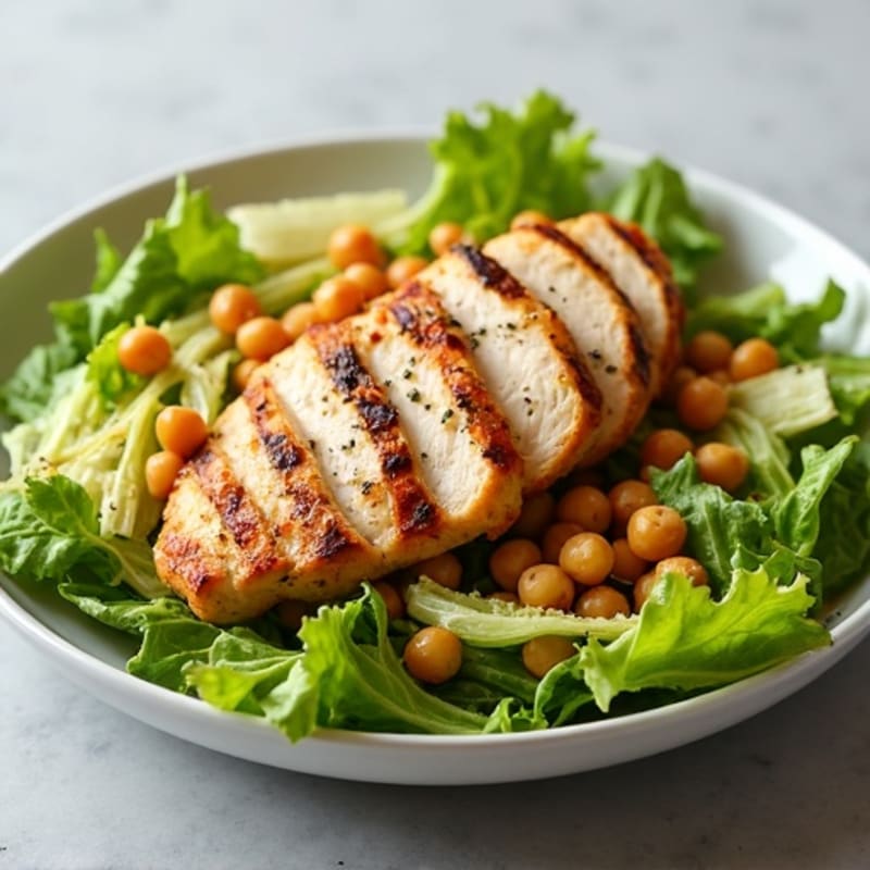 Grilled Chicken Breast over Crunchy Romaine with Chickpeas and Lemon Vinaigrette