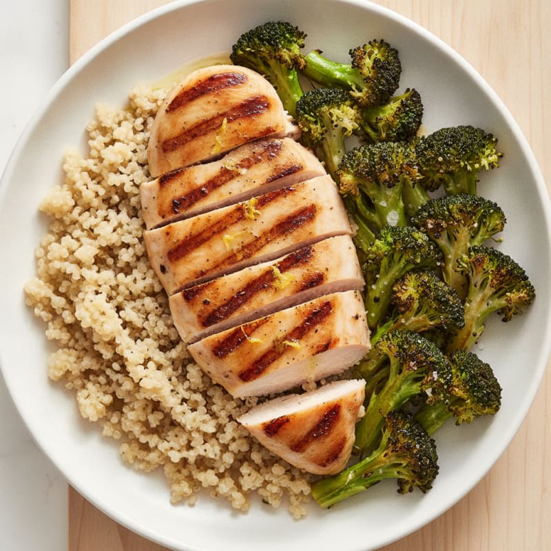 Grilled Chicken Breast with Quinoa and Roasted Broccoli