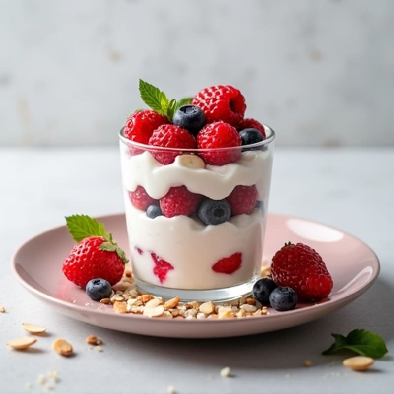 Greek Yogurt Protein Parfait with Mixed Berries and Almonds