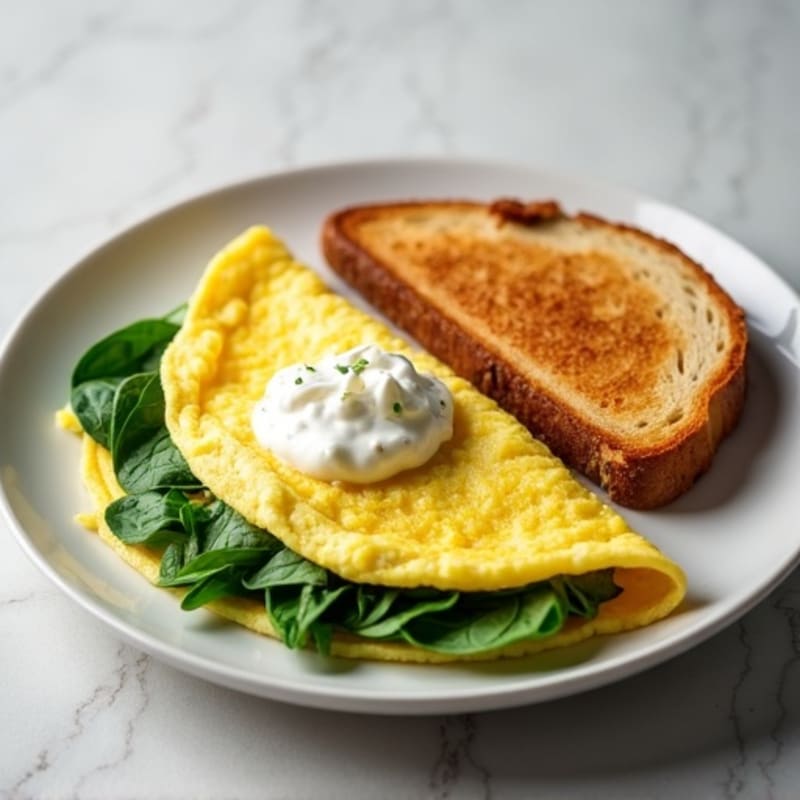 Egg White Spinach Omelet with Cottage Cheese and Sliced Turkey