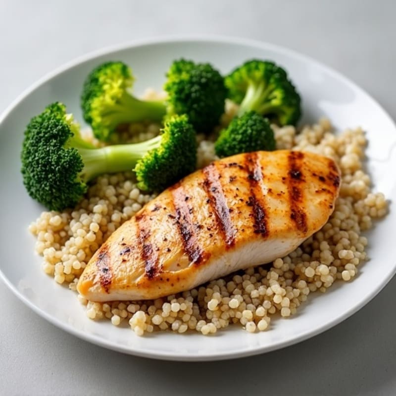 Grilled Chicken Breast with Quinoa and Roasted Broccoli
