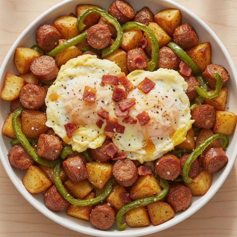 Maple Chicken Sausage and Egg Hash