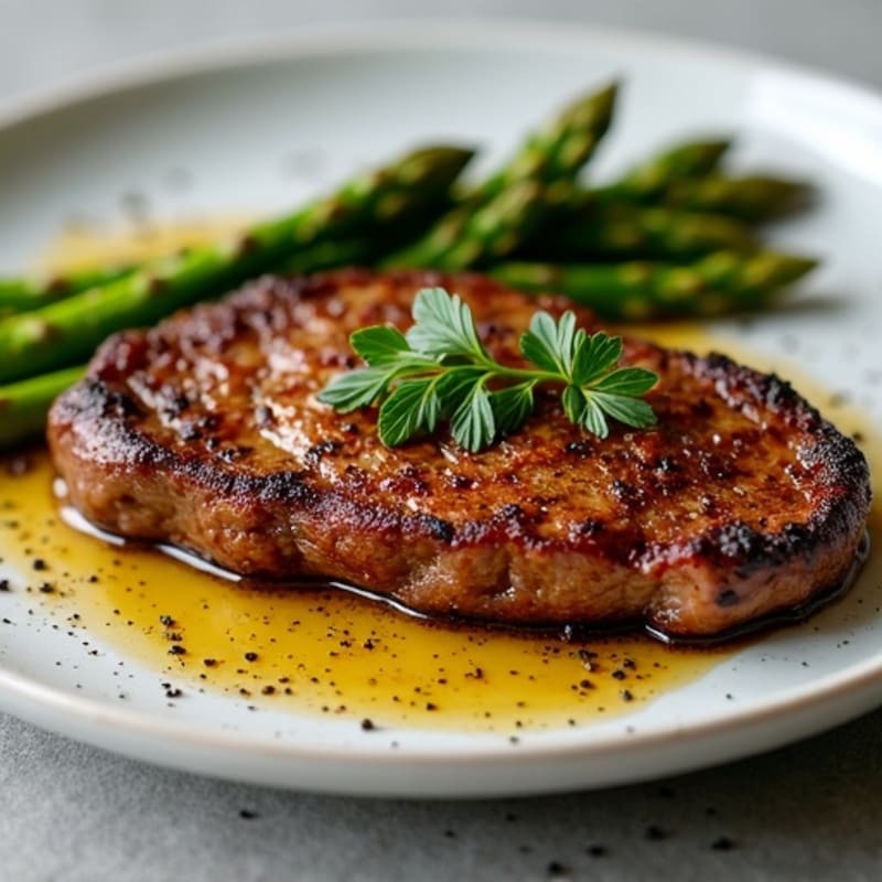 Crispy Pan-Seared Ribeye with Roasted Asparagus