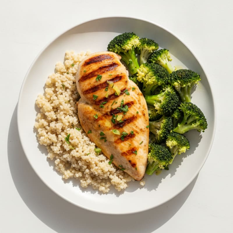 Grilled Chicken Breast with Quinoa and Steamed Broccoli