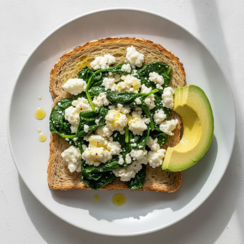 Cottage Cheese Egg White Scramble with Sautéed Spinach
