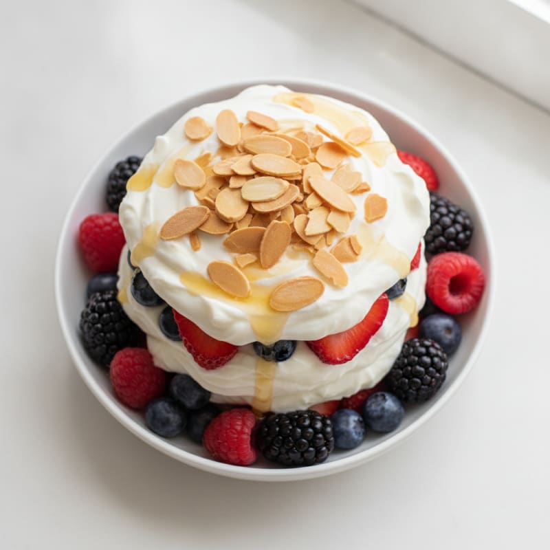 Greek Yogurt Protein Parfait with Mixed Berries and Almonds