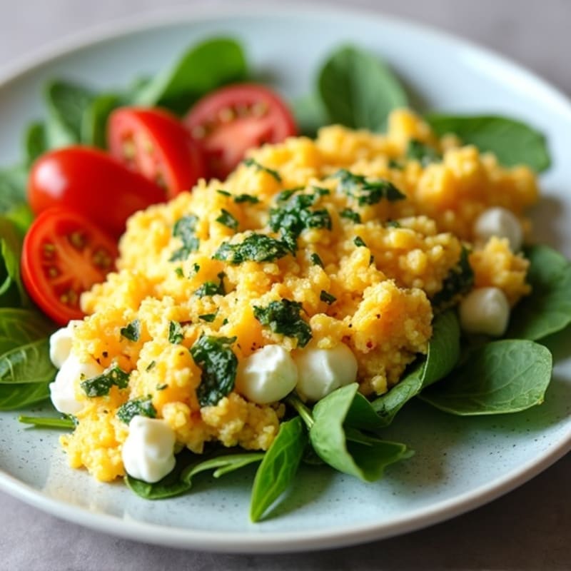 Egg White and Spinach Scramble with Cottage Cheese and Sliced Tomatoes
