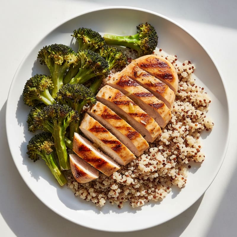 Grilled Chicken Breast with Quinoa and Roasted Broccoli