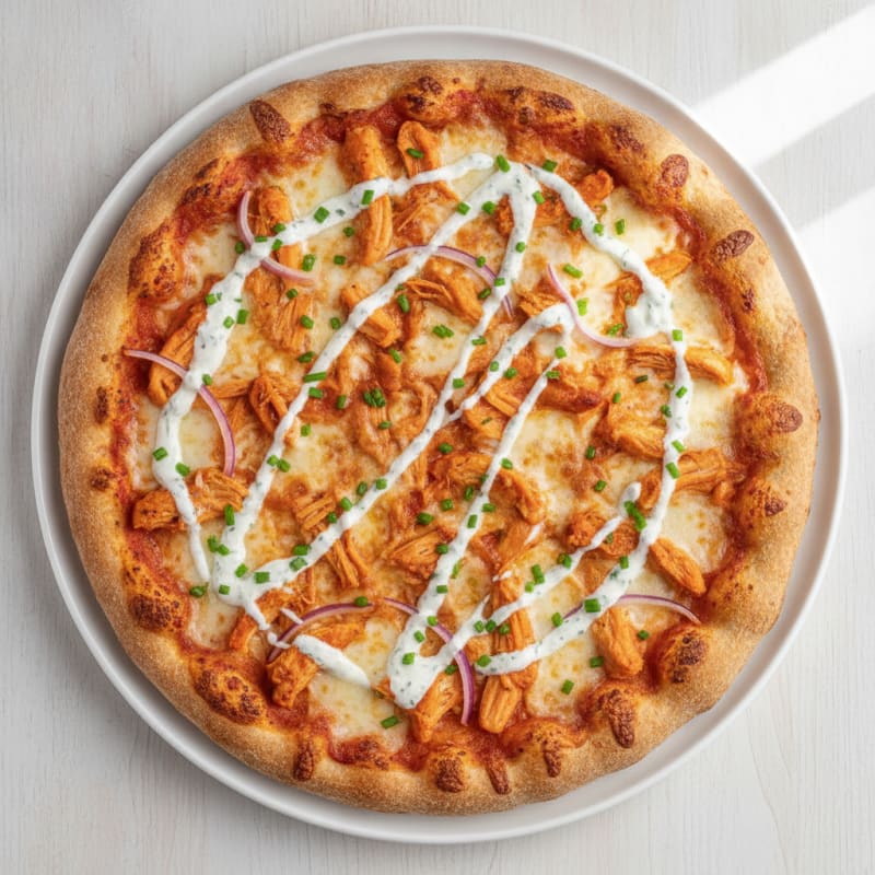 Buffalo Chicken Pizza with Ranch Drizzle