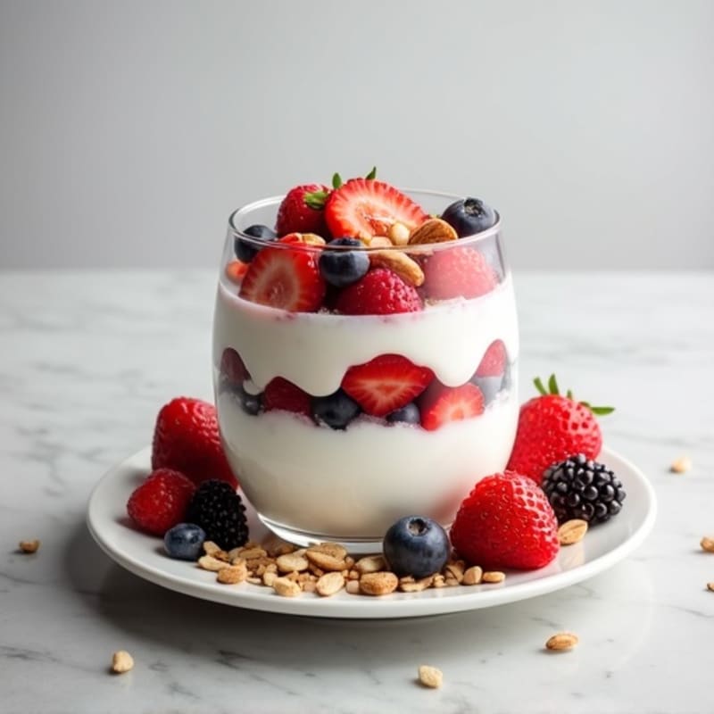 Greek Yogurt Protein Parfait with Mixed Berries and Almonds