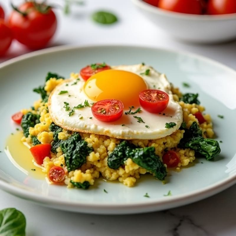 Egg White and Spinach Scramble with Cottage Cheese and Cherry Tomatoes