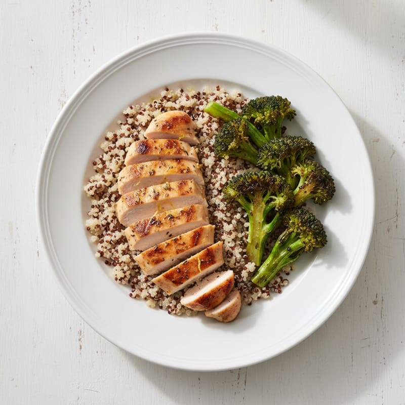 Grilled Chicken Breast with Quinoa and Roasted Broccoli