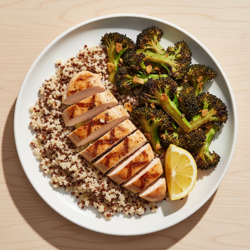 Grilled Chicken Breast with Quinoa and Roasted Broccoli