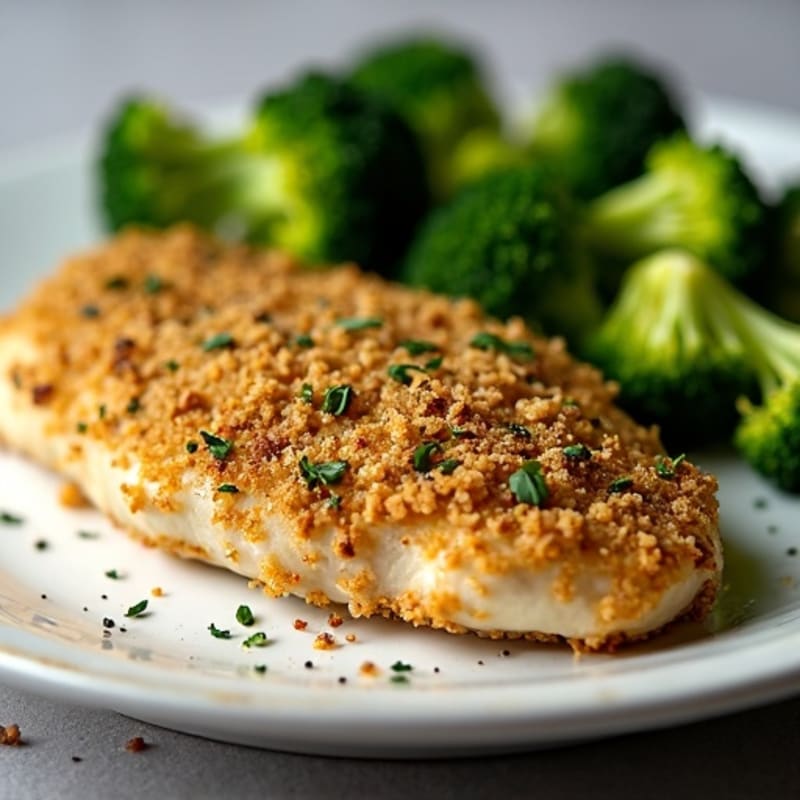 Herb-Crusted Pan Seared Chicken with Roasted Broccoli