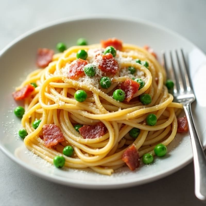 Healthy Carbonara with Lean Turkey Bacon and Peas