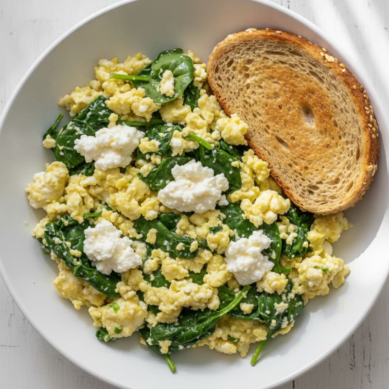 Egg White and Spinach Scramble with Cottage Cheese