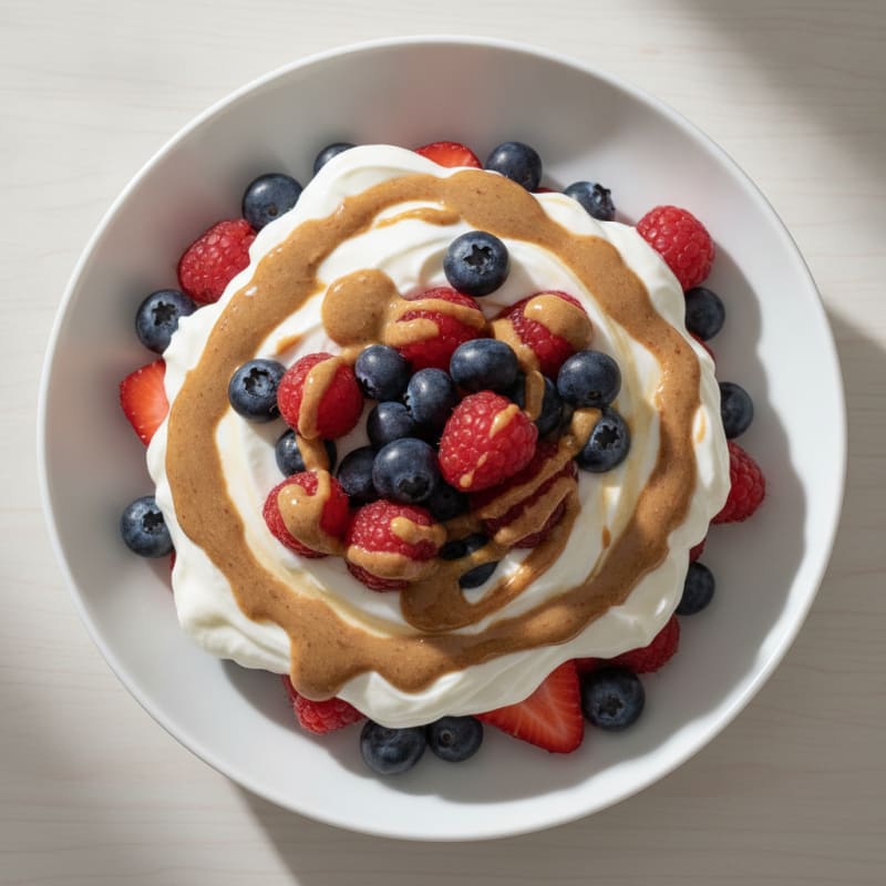 Greek Yogurt Protein Parfait with Mixed Berries and Almond Butter