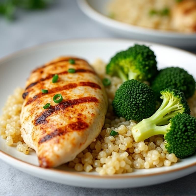 Grilled Chicken Breast with Roasted Broccoli and Quinoa