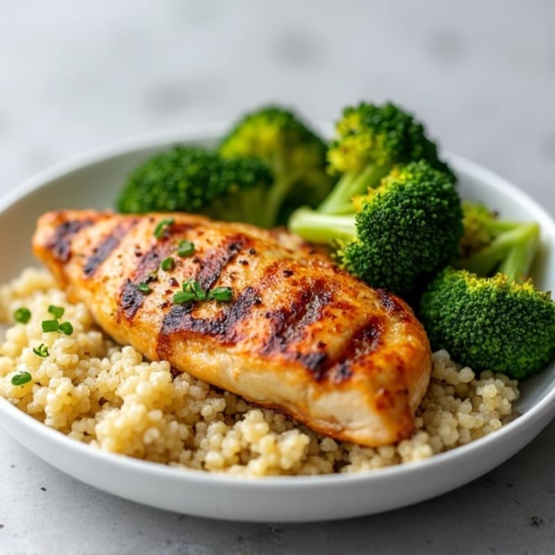 Grilled Chicken Breast with Quinoa and Roasted Broccoli