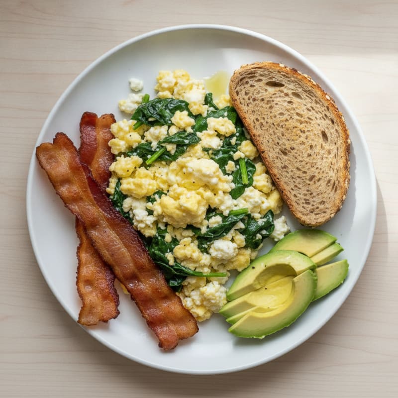 Cottage Cheese Scramble with Spinach and Turkey Bacon