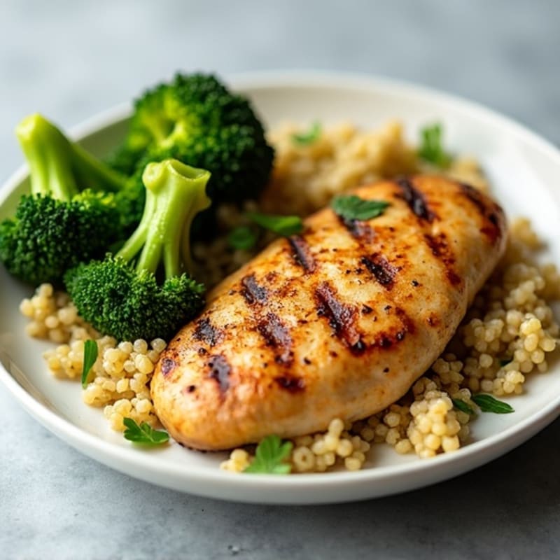 Grilled Chicken Breast with Quinoa and Roasted Broccoli