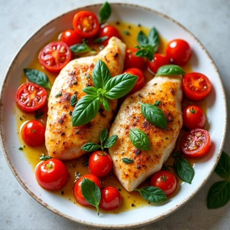 Sheet Pan Chicken with Roasted Tomatoes and Fresh Basil