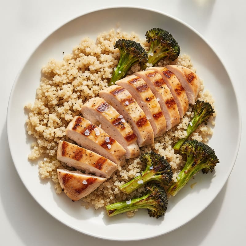 Grilled Chicken Breast with Quinoa and Roasted Broccoli