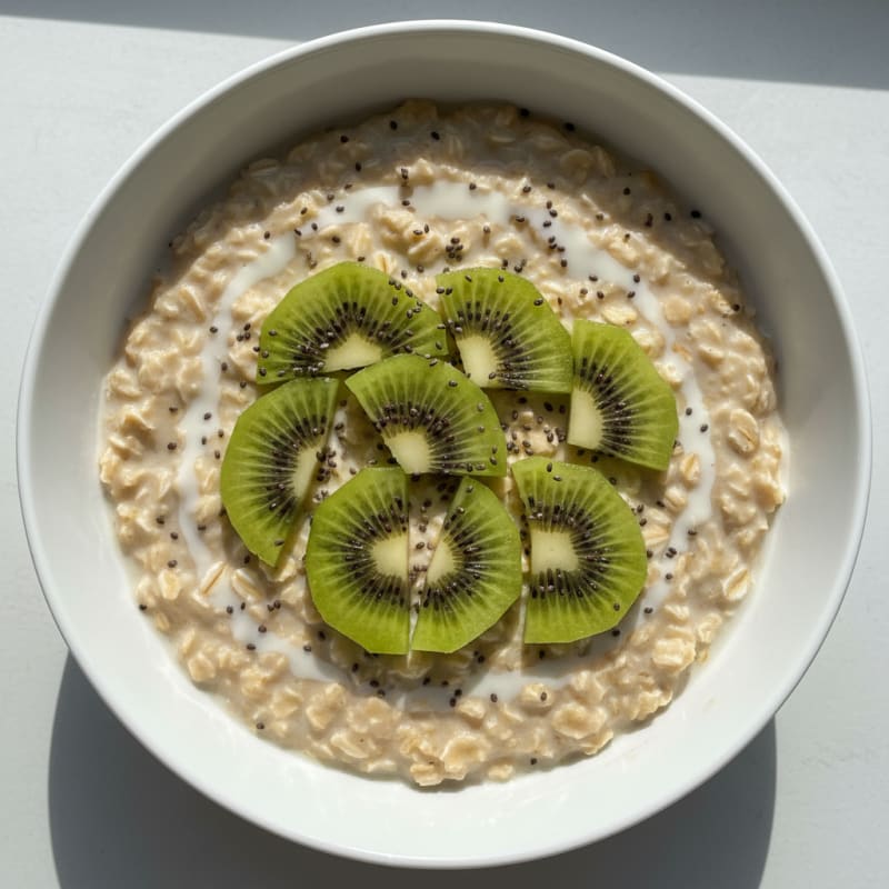 Oatmeal with Chia, Kiwi, and Oat Milk