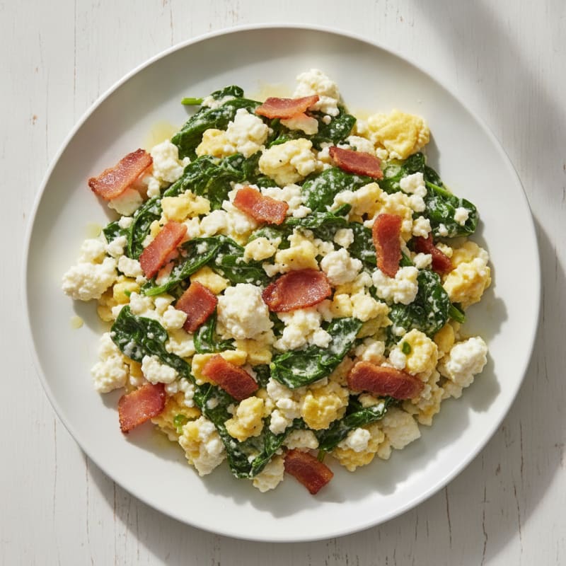 Cottage Cheese Scramble with Spinach and Turkey Bacon