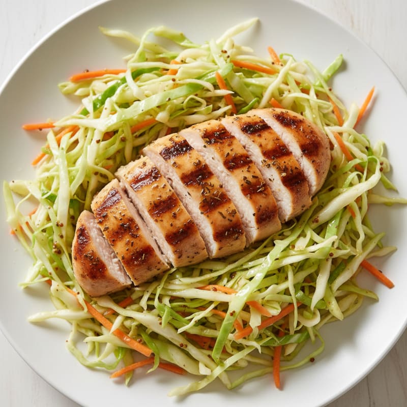 Grilled Chicken Breast with Crunchy Cabbage Slaw