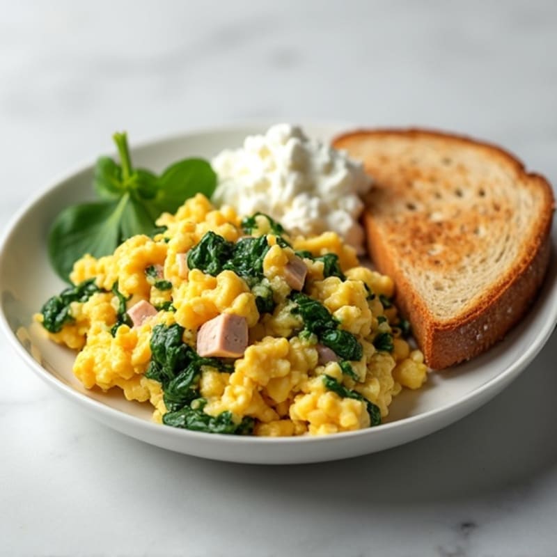 Egg White and Turkey Spinach Scramble with Cottage Cheese