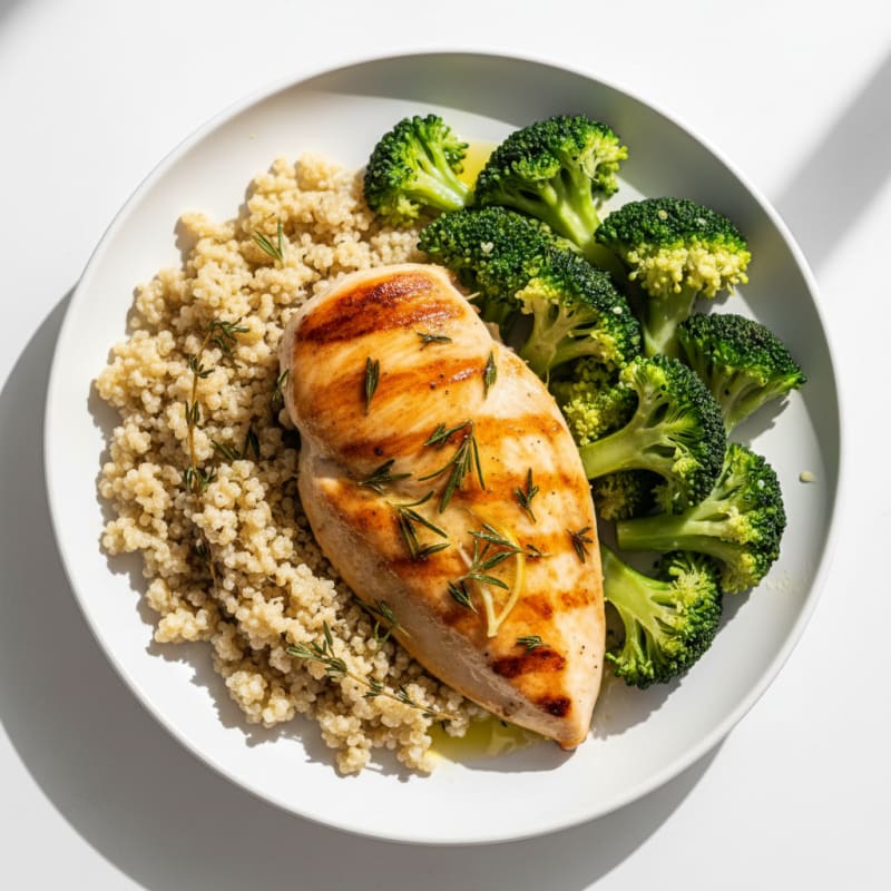 Grilled Chicken Breast with Quinoa and Steamed Broccoli
