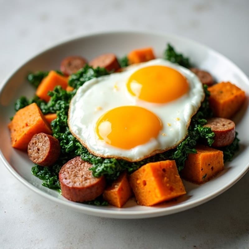 Sweet Potato and Spinach Hash with Sunny-Side Up Eggs
