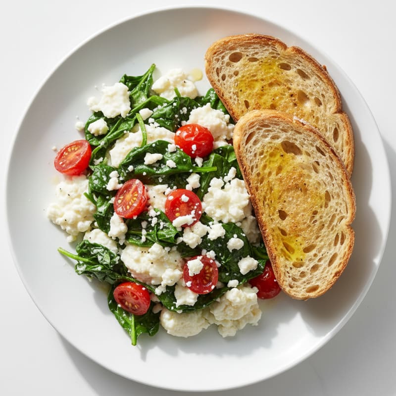 Egg White and Spinach Scramble with Feta and Cherry Tomatoes