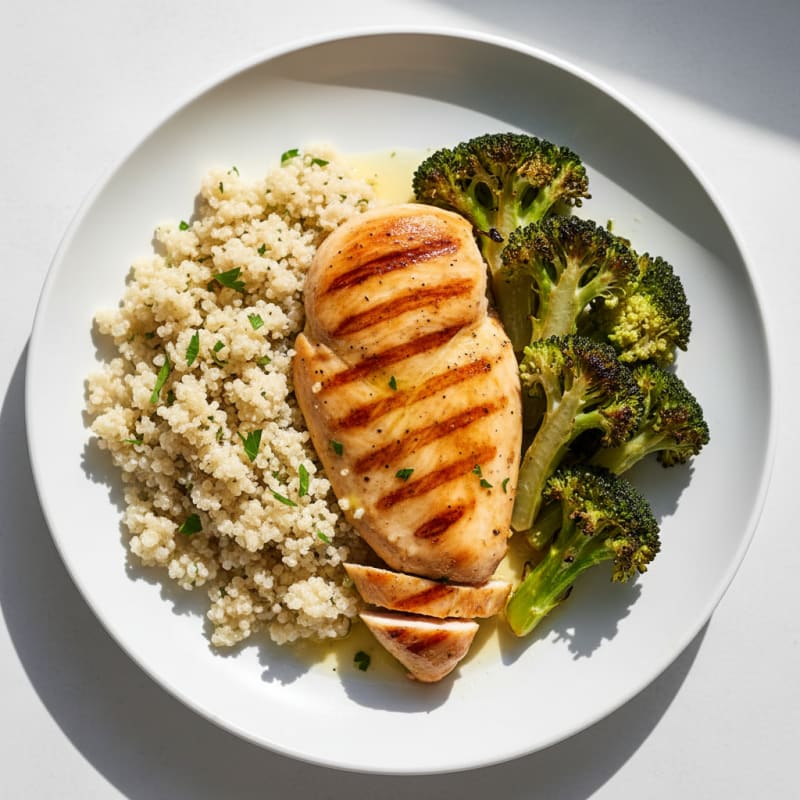 Grilled Chicken Breast with Roasted Broccoli and Quinoa