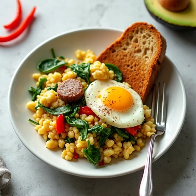 Egg White Spinach Scramble with Turkey Sausage