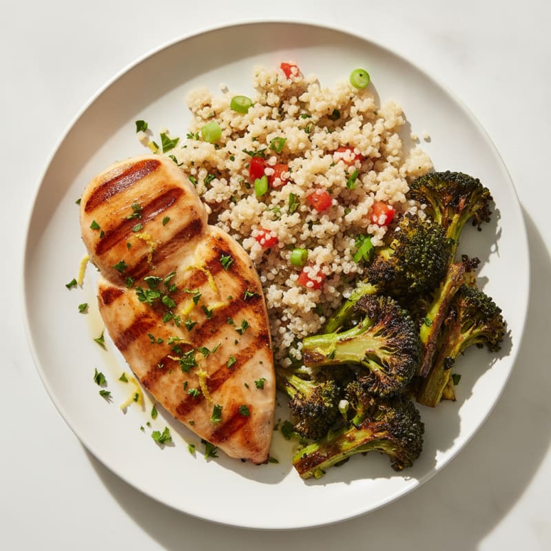 Grilled Chicken Breast with Quinoa and Roasted Broccoli