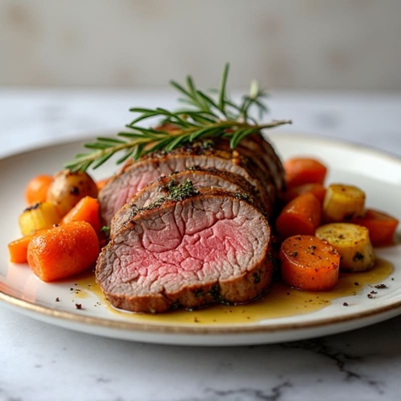 Garlic Herb Roasted Beef Tenderloin with Crispy Root Vegetables