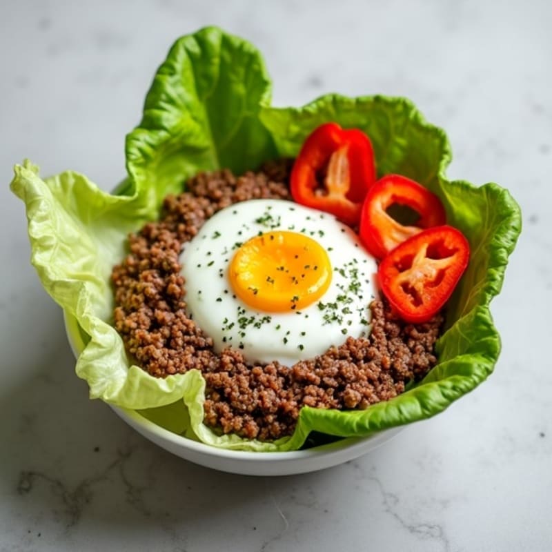 Lean Ground Beef Burger Bowl with Crispy Lettuce and Creamy Dressing