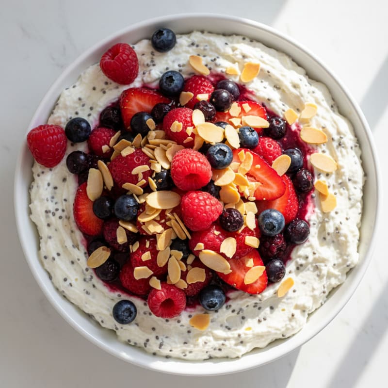 Greek Yogurt Protein Pudding with Mixed Berries