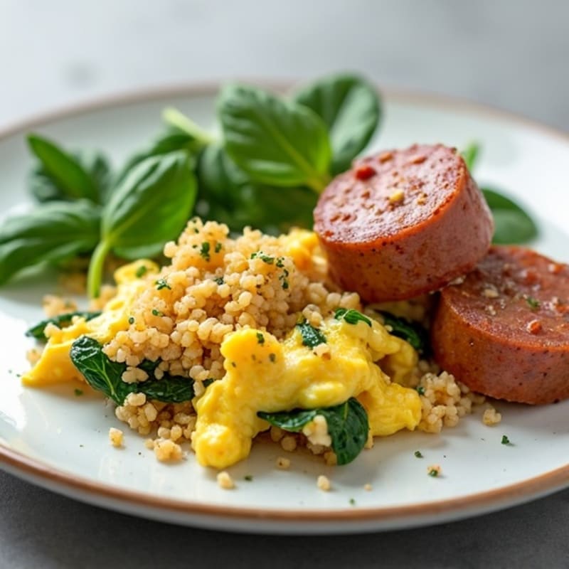 Egg White and Turkey Sausage Scramble with Spinach and Quinoa