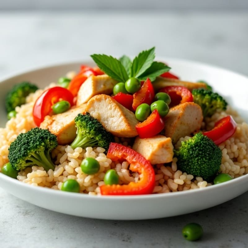 Lean Chicken and Fresh Vegetable Stir-Fry with Brown Rice