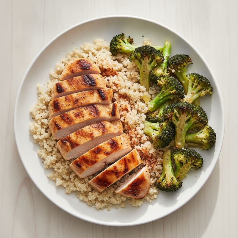 Grilled Chicken Breast with Roasted Broccoli and Quinoa