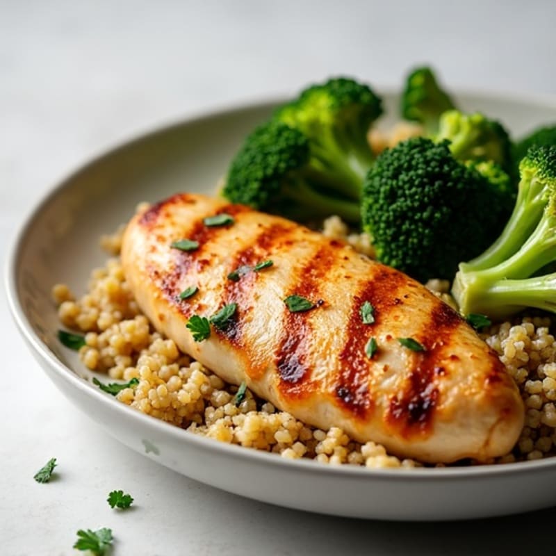 Grilled Chicken Breast with Quinoa and Roasted Broccoli