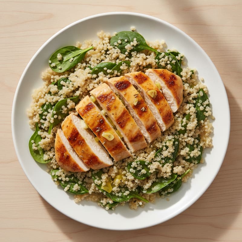 Grilled Lemon Chicken Breast with Quinoa and Spinach