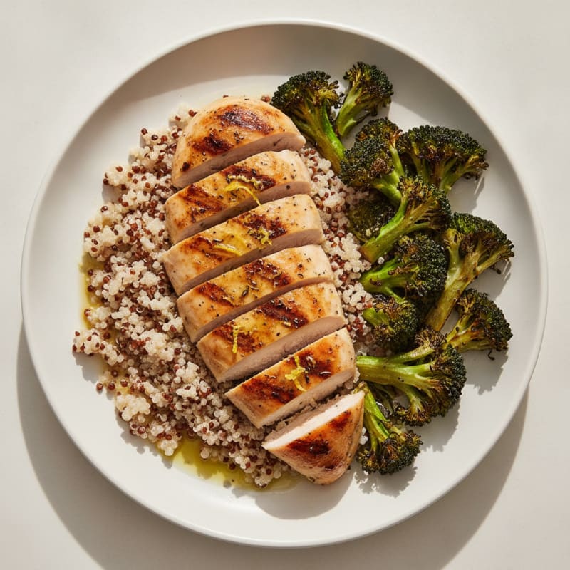Grilled Chicken Breast with Quinoa and Roasted Broccoli