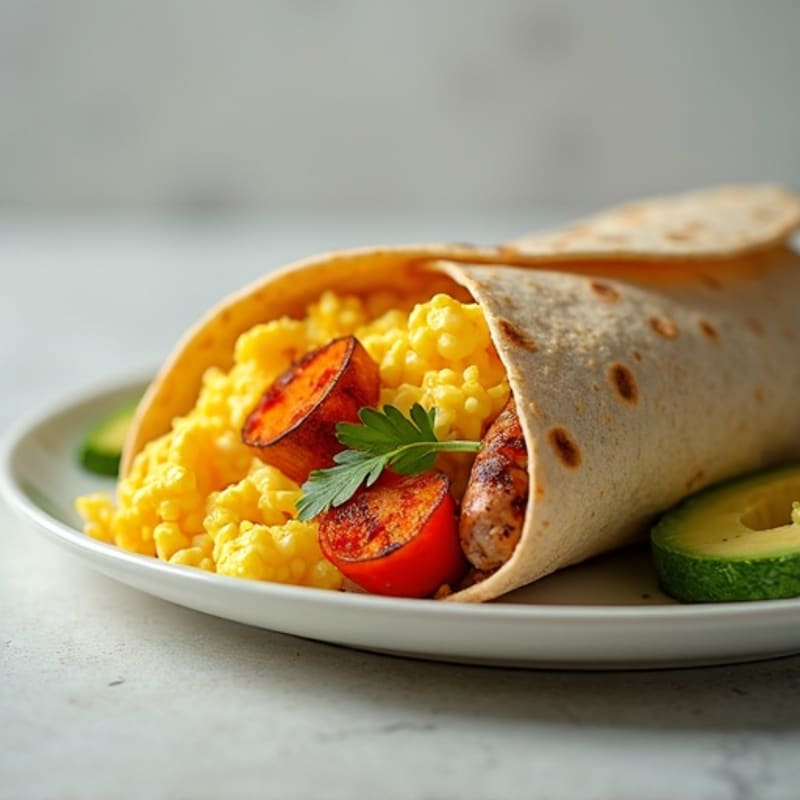 Scrambled Egg and Crispy Sweet Potato Burrito